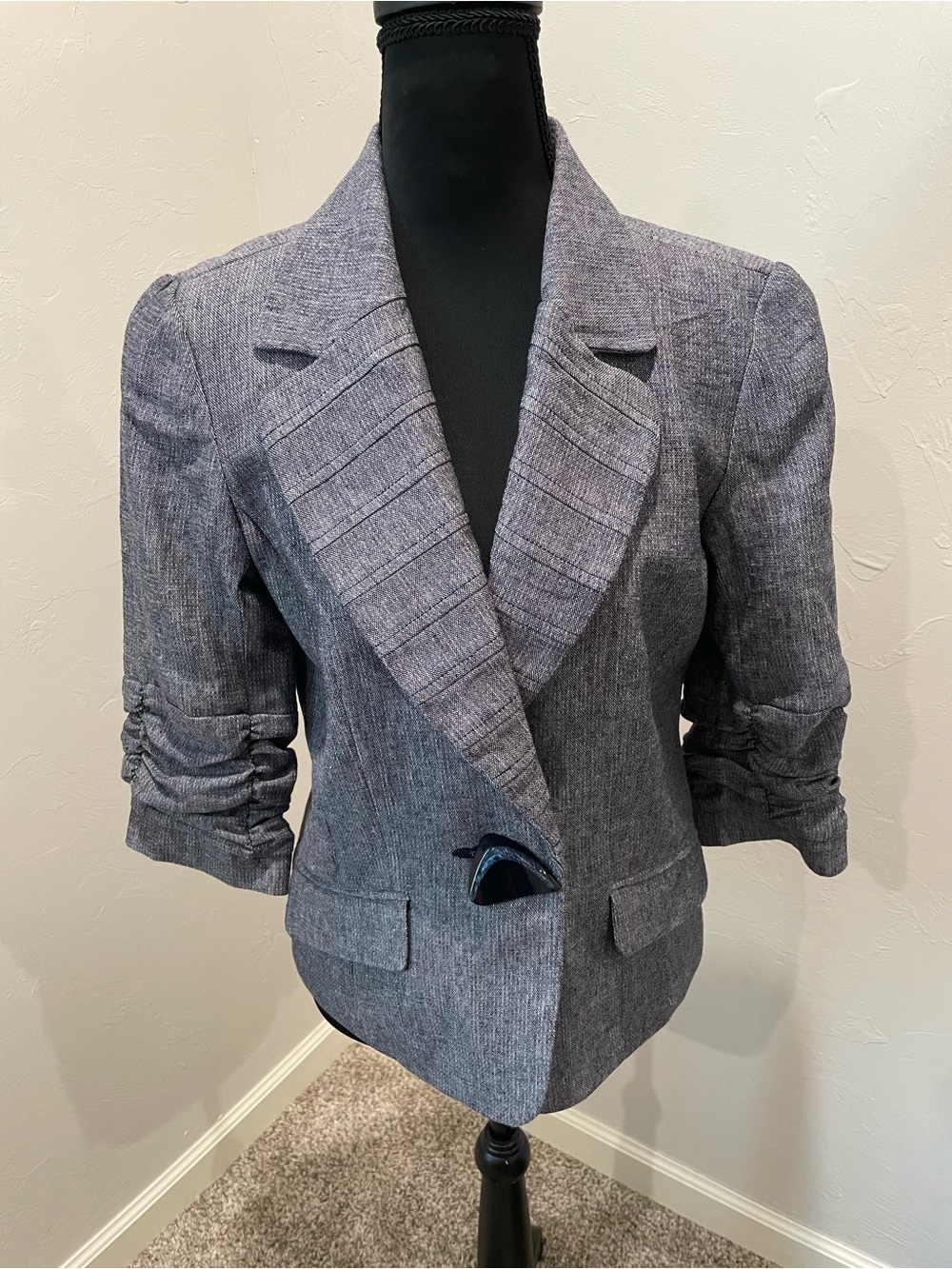Coldwater Creek Light Blue Pleated Lapel Cropped Blazer